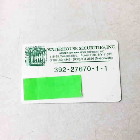 Vintage Waterhouse Securities Inc Business Card Forest Hills NY Early 1990s - Picture 1 of 2